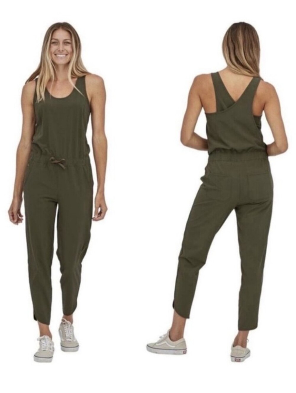Patagonia Sleeveless Olive Green Jumpsuit with Drawstring Waist Size Large
